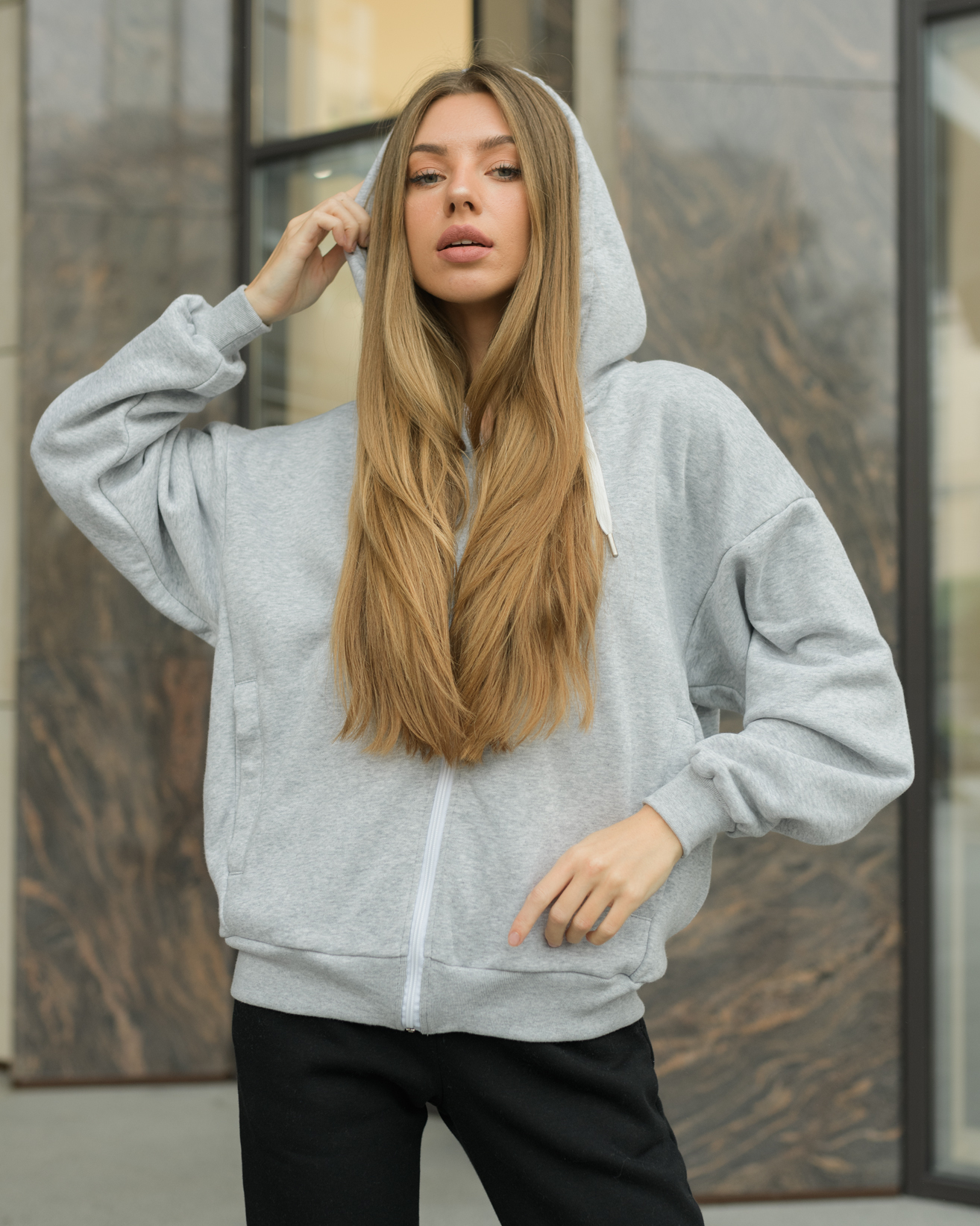 Staff Gray Melange Zip Oversize Fleece