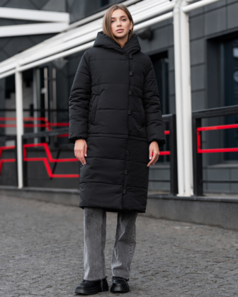 Куртка зимова жіноча Staff transformer long black чорна однотонна