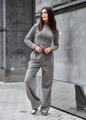 Жіночий спортивний костюм Staff eno gray fleece сірий з логотипом