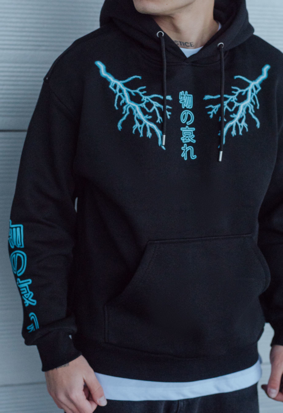 Чоловіче худі Staff lightning2 oversize fleece чорне на флісі з