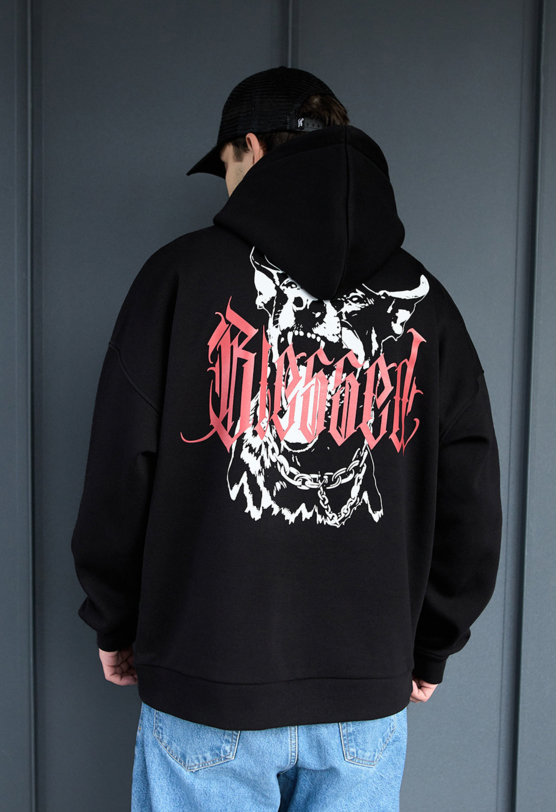 Худі чоловіче Staff blessed oversize fleece чорне з надписом на