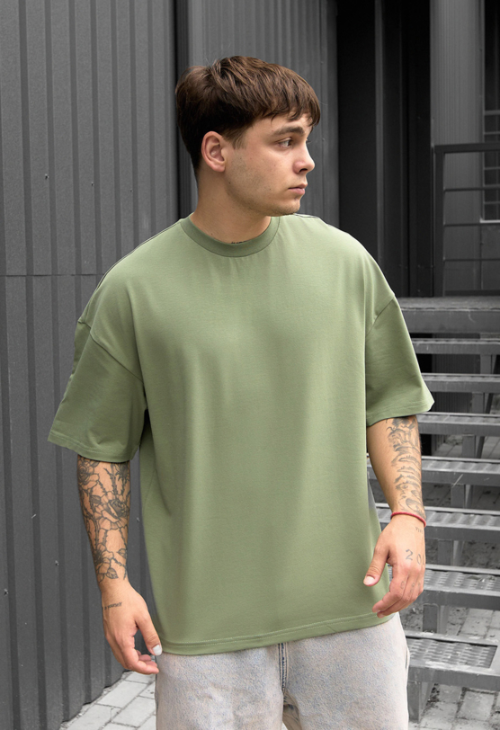 Футболка чоловіча Staff green oversize зелена однотонна недорога