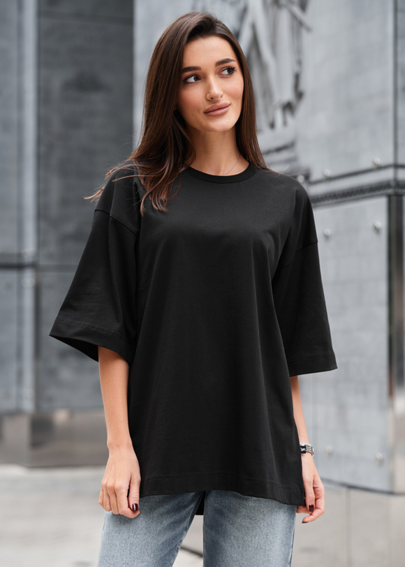 Жіноча футболка Staff ri black oversize чорна з довгими рукавами