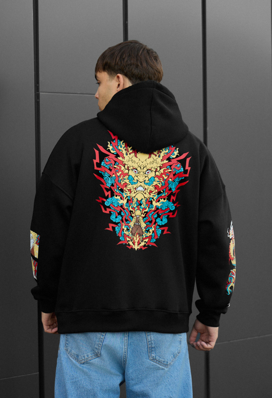 Толстовка чоловіча Staff orient oversize fleece чорна з принтом