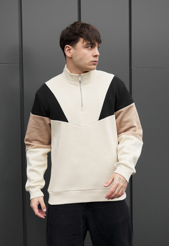 Олімпійка чоловіча Staff YK mix 2 zip fleece молочного/чорного