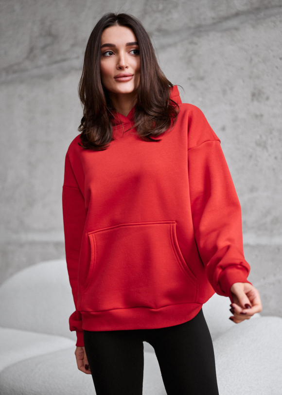 Толстовка жіноча Staff red oversize fleece червона недорога тепла