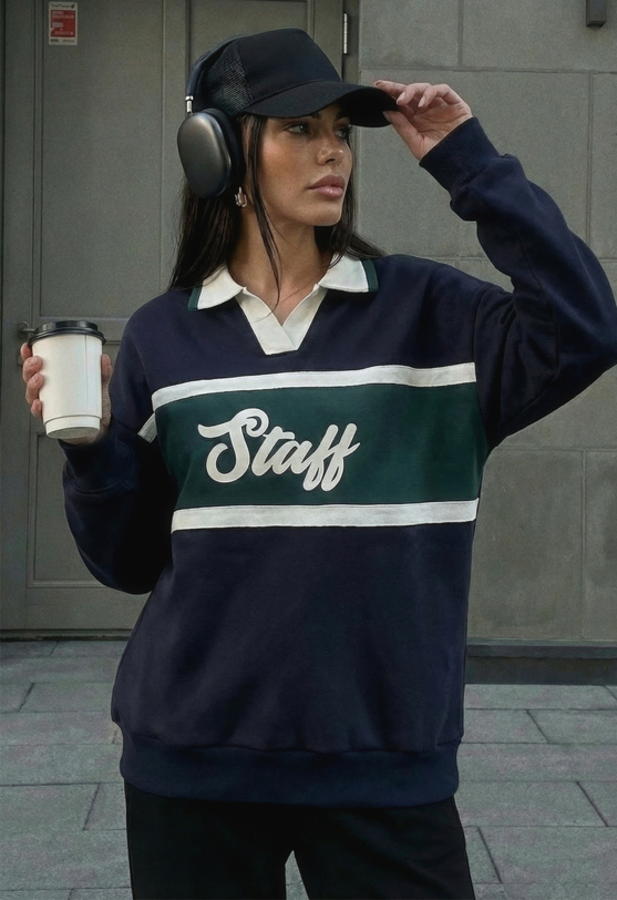 Світшот жіночий Staff nul logo oversize fleece темно-синього