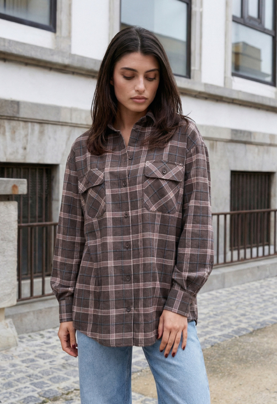 XEXYMIX9193 ディープチョコレートS 9156オータムカーキS Сорочка жіноча Staff mir dark brown oversize темно-коричнева