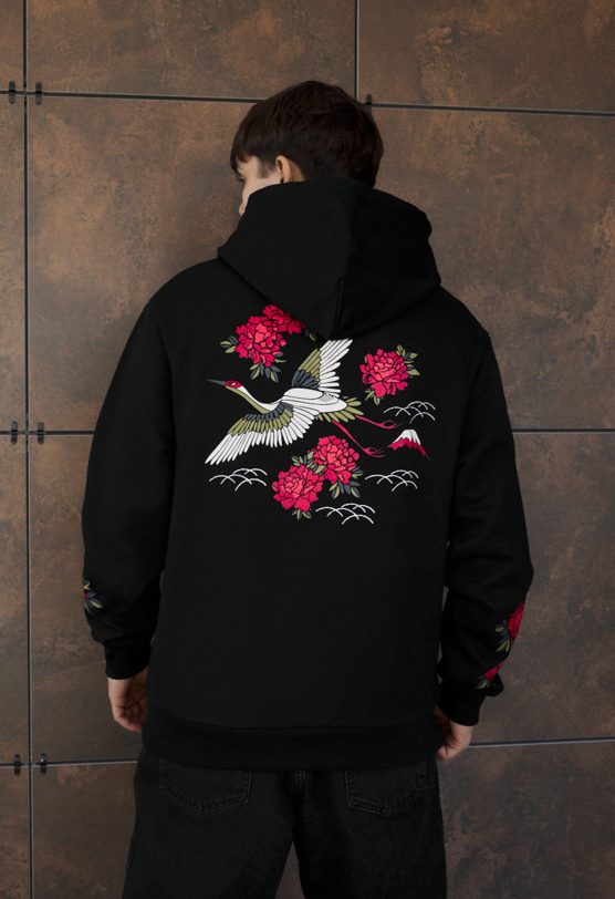 Толстовка чоловіча Staff stork & flowers oversize чорна оверсайз з