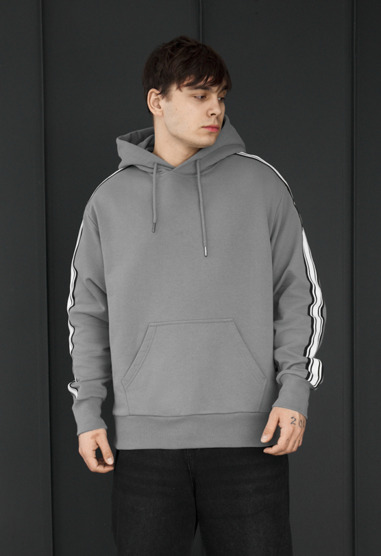 Худі чоловіче Staff gray lines oversize сіре бавовняне недороге