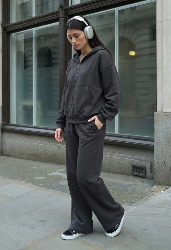 Жіночий спортивний костюм Staff fir zip dark gray oversize темно