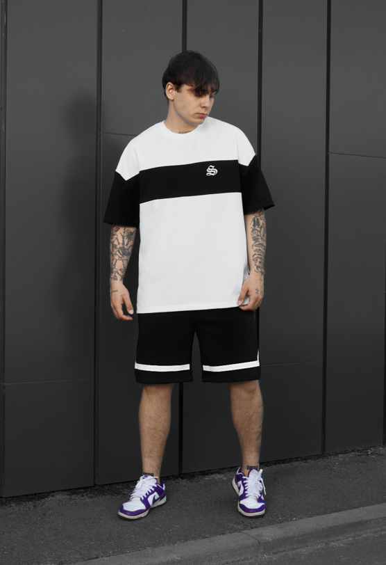 Шорти і футболка чоловічі Staff ft black & white oversize чорно