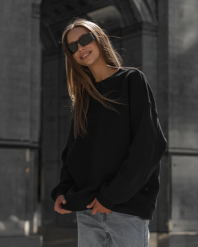 Світшот жіночий Staff vi black oversize fleece чорний однотонний