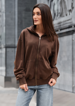 Толстовка жіноча Staff de brown oversize коричнева на блискавці