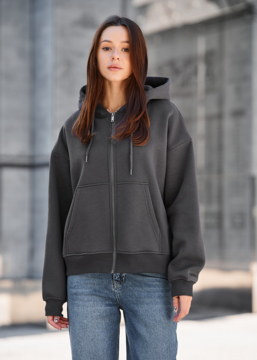 Худі жіноче Staff fiz dark gray oversize fleece темно-сіре на