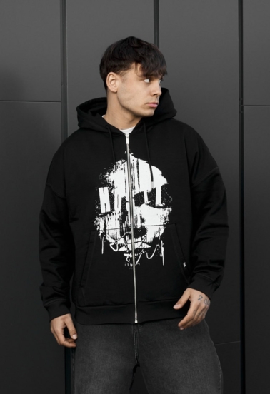Толстовка чоловіча Staff x Husll face zip oversize чорна на