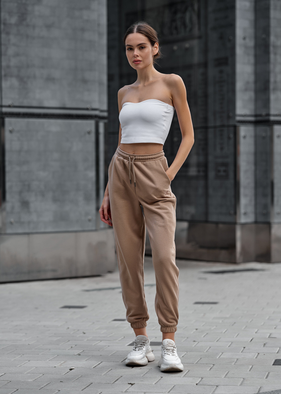 Джогери жіночі Staff flexi beige бежеві однотонні з логотипом
