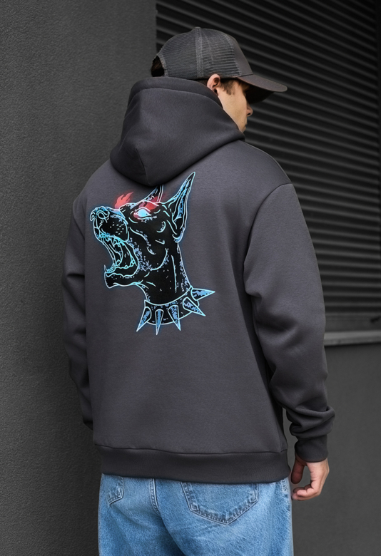 Чоловіче худі Staff dog oversize fleece темно-сіре оверсайз