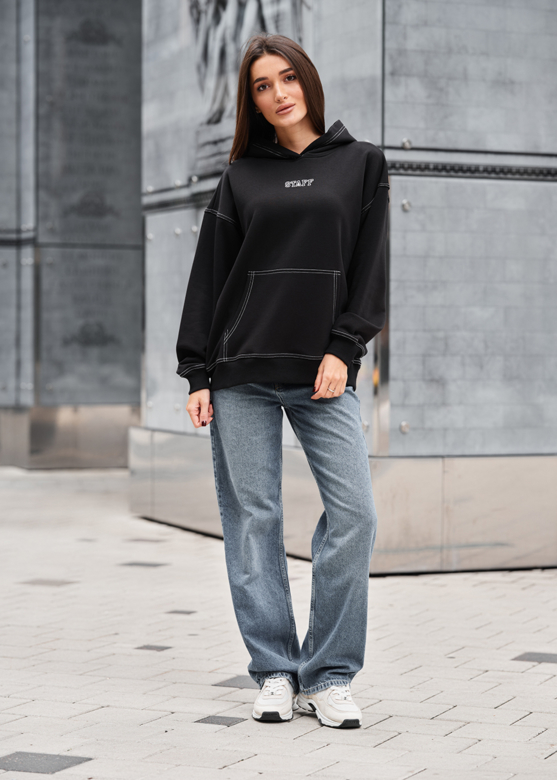 Худі жіноче Staff ue black oversize чорне з логотипом брендове