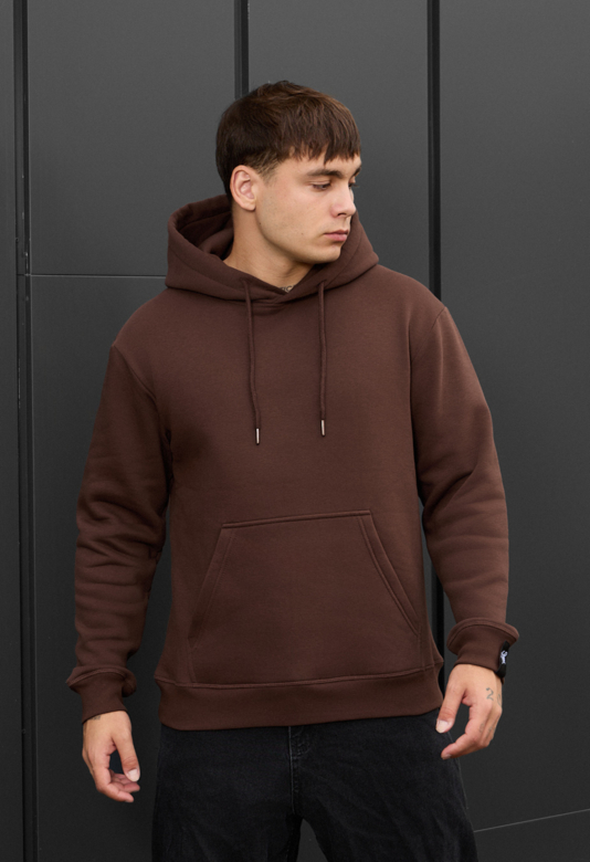 Чоловіче худі Staff brown basic fleece коричневе утеплене недороге
