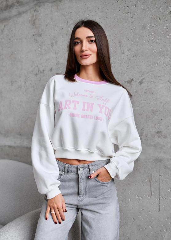マンシングウエアジッパー付きセーター ホワイト/ピンク Світшот жіночий Staff vio white oversize fleece білий з надписом