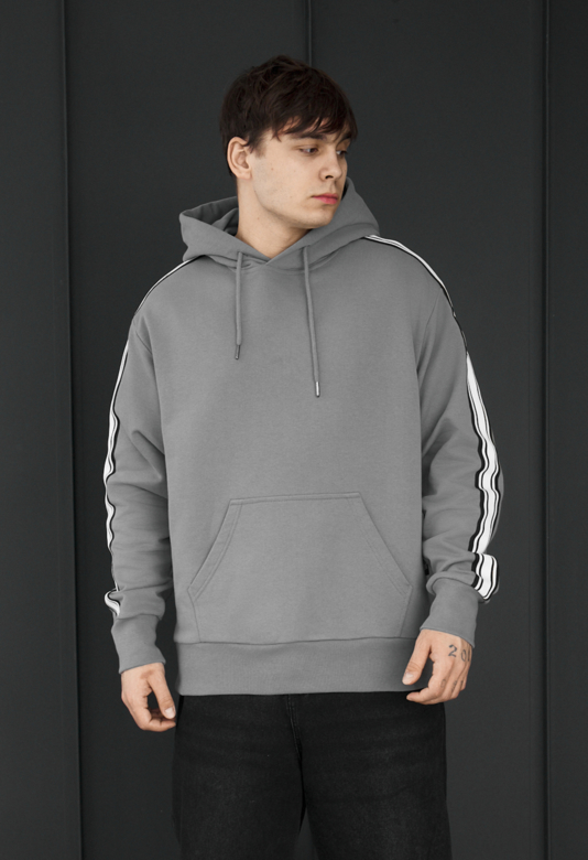 Худі чоловіче Staff gray lines oversize сіре бавовняне недороге