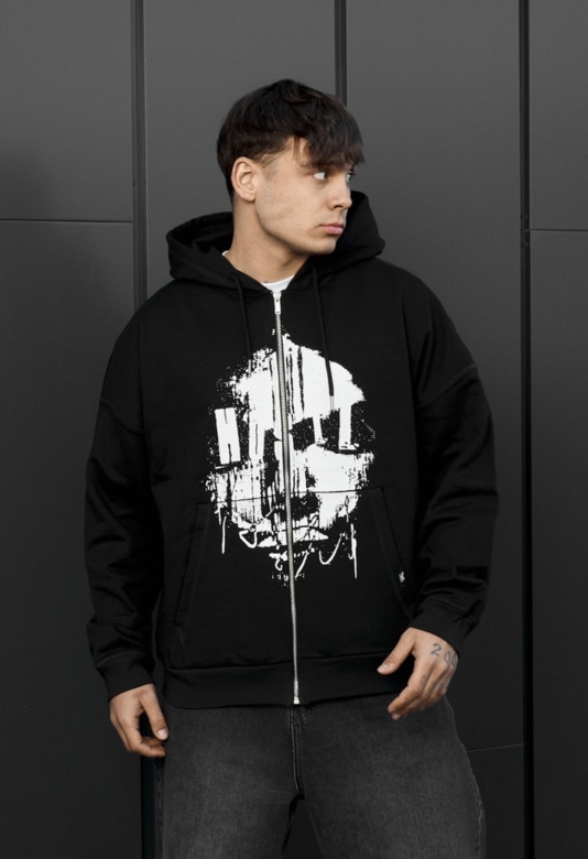 Толстовка чоловіча Staff x Husll face zip oversize чорна на