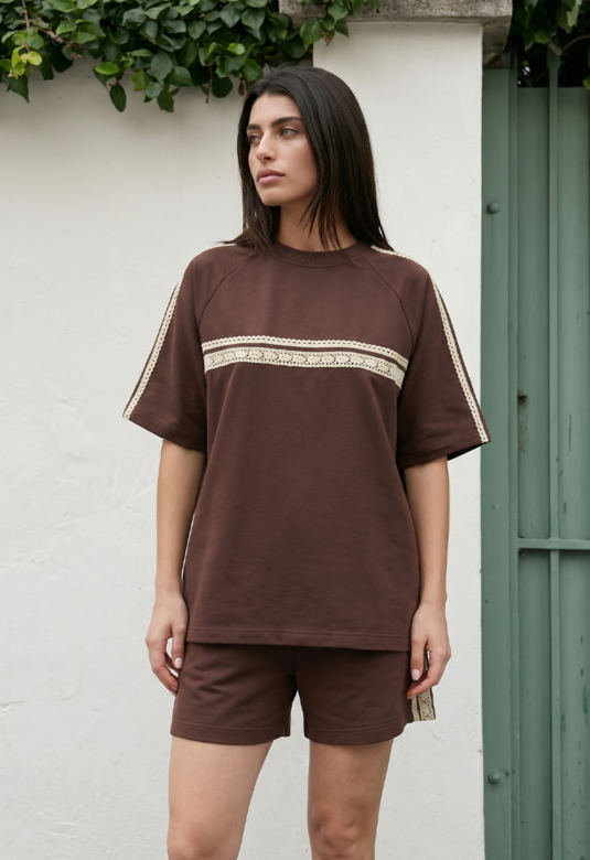 STAR TEAM 32インチ　ブラウン Літній комплект жіночий футболка і шорти Staff mer brown oversize