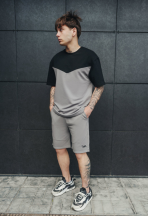 Літній комплект футболка + шорти Staff ko black & gray oversize