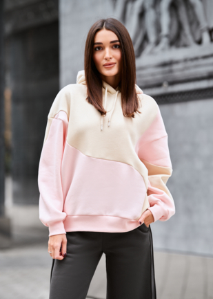 Жіноче худі Staff moi pink & beige oversize fleece