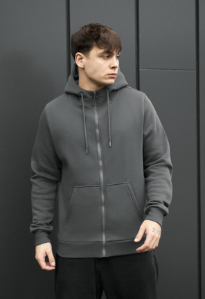 Толстовка чоловіча Staff zip basic dark gray fleece темно-сіра