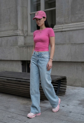 Жіночі джинси зі стразами Staff 2511 light blue wide leg