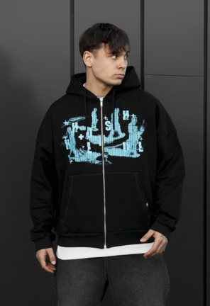 Толстовка чоловіча Staff x Husll people zip oversize чорна з
