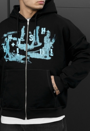Толстовка чоловіча Staff x Husll people zip oversize чорна з