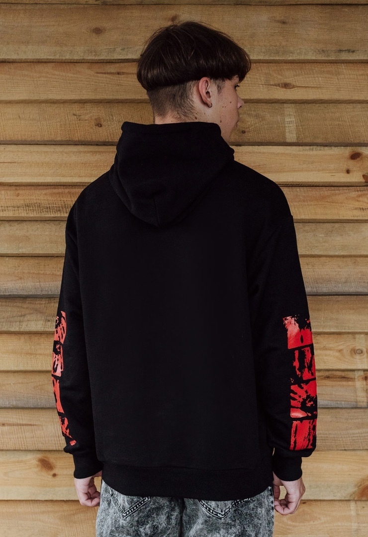 Худі чоловіче Staff red cubes oversize чорне молодіжне оверсайз з