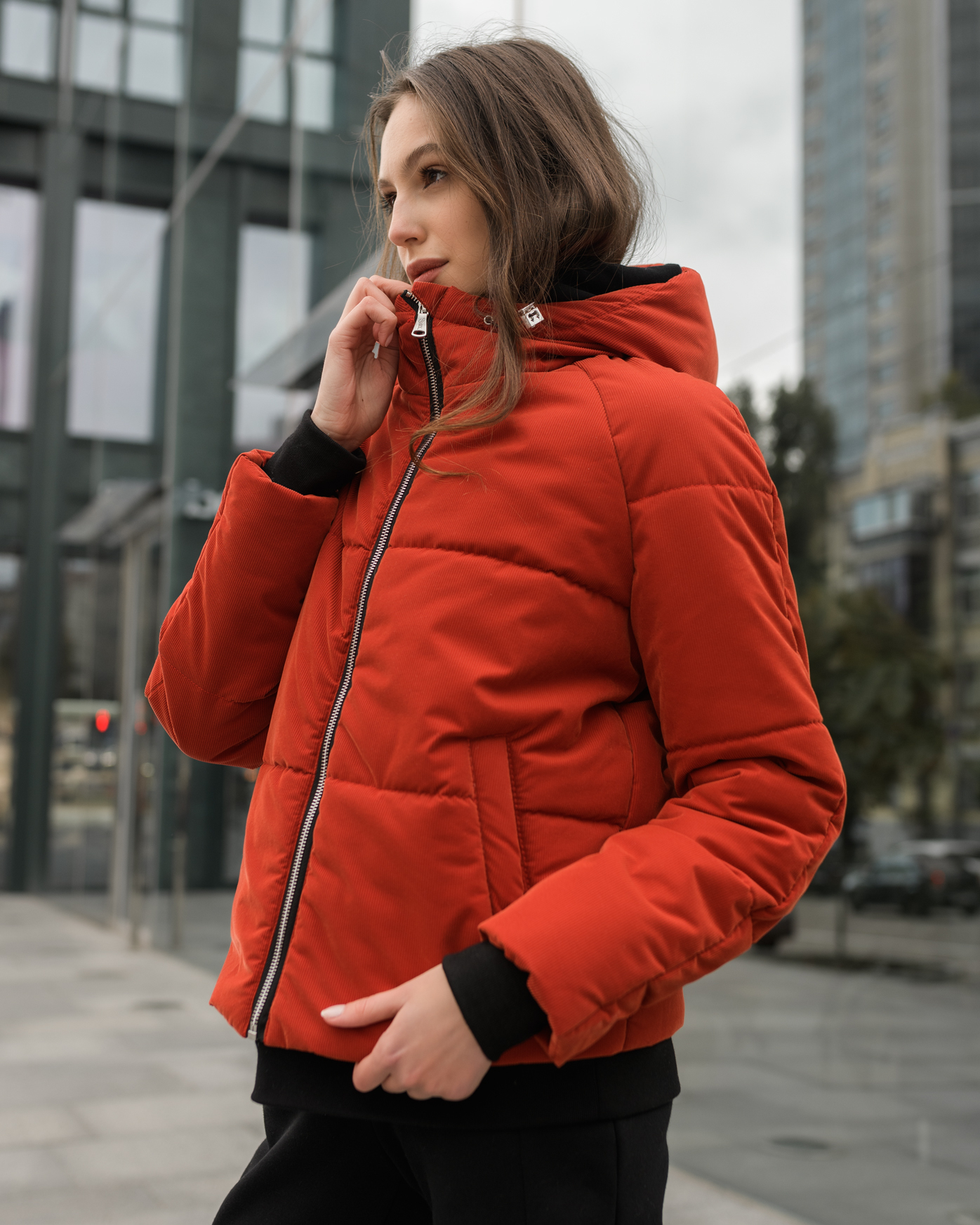 Куртка жіноча Staff di red червона демісезонна тепла з капюшоном