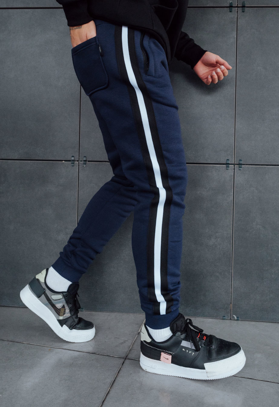 Спортивні штани чоловічі Staff lampas navy fleece темно-сині брендові ...