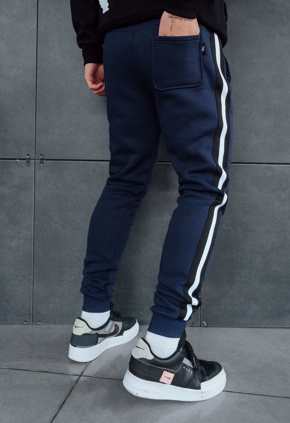 Спортивні штани чоловічі Staff lampas navy fleece темно-сині брендові ...
