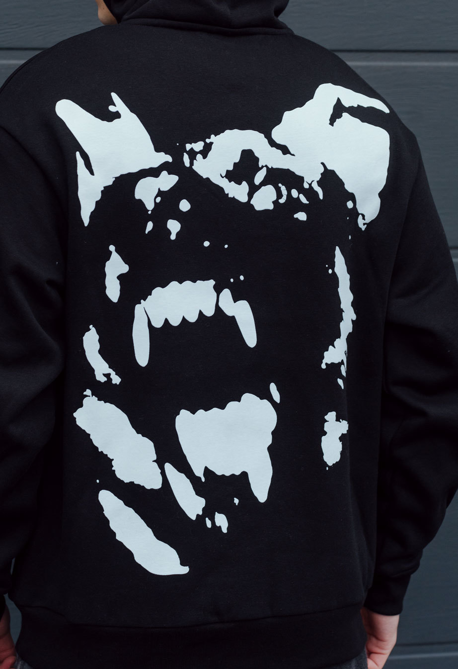 Чоловіче худі Staff dog face oversize fleece чорне оверсайз з