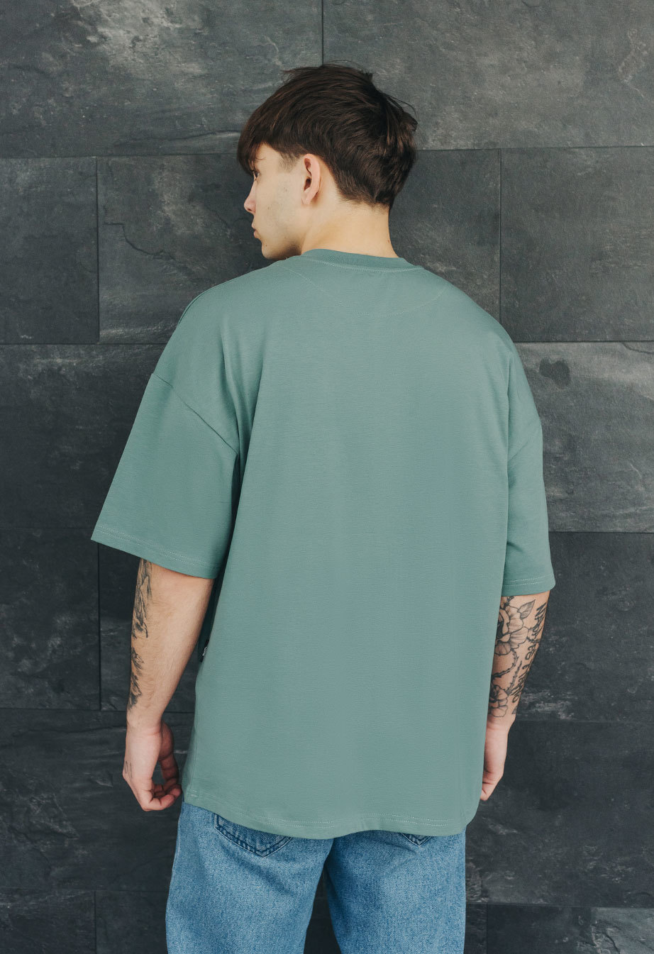 Футболка чоловіча Staff turquoise basic oversize бірюзового кольору для ...