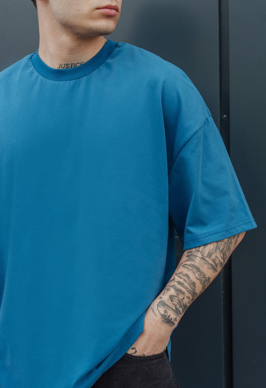 Футболка чоловіча Staff blue oversize basic синя брендова однотонна ...