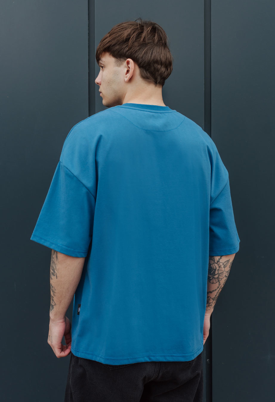 Футболка чоловіча Staff blue oversize basic синя брендова