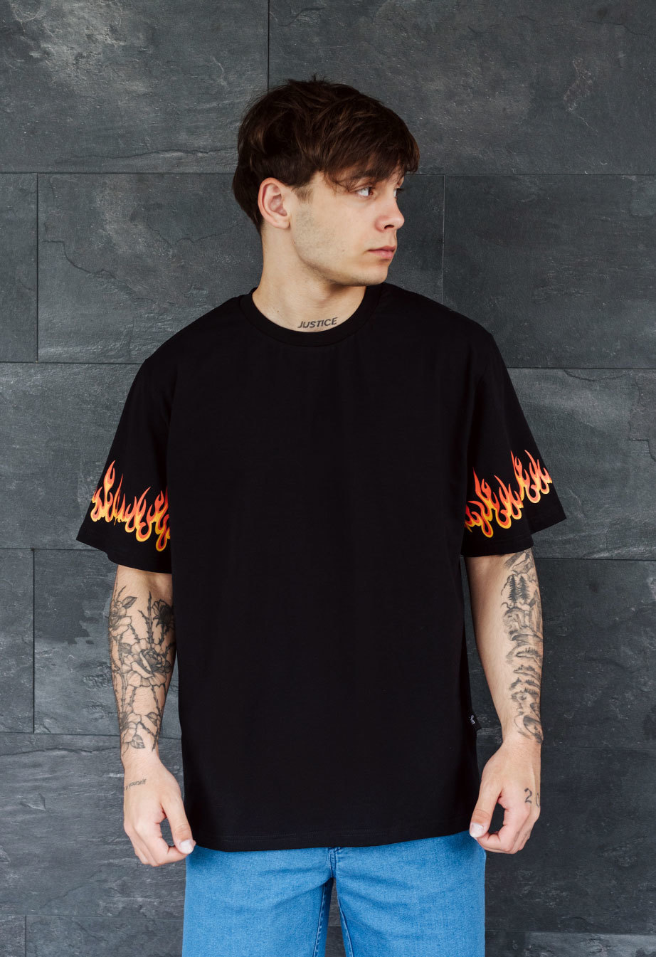 Футболка чоловіча Staff flames oversize чорна оверсайз з принтом ...