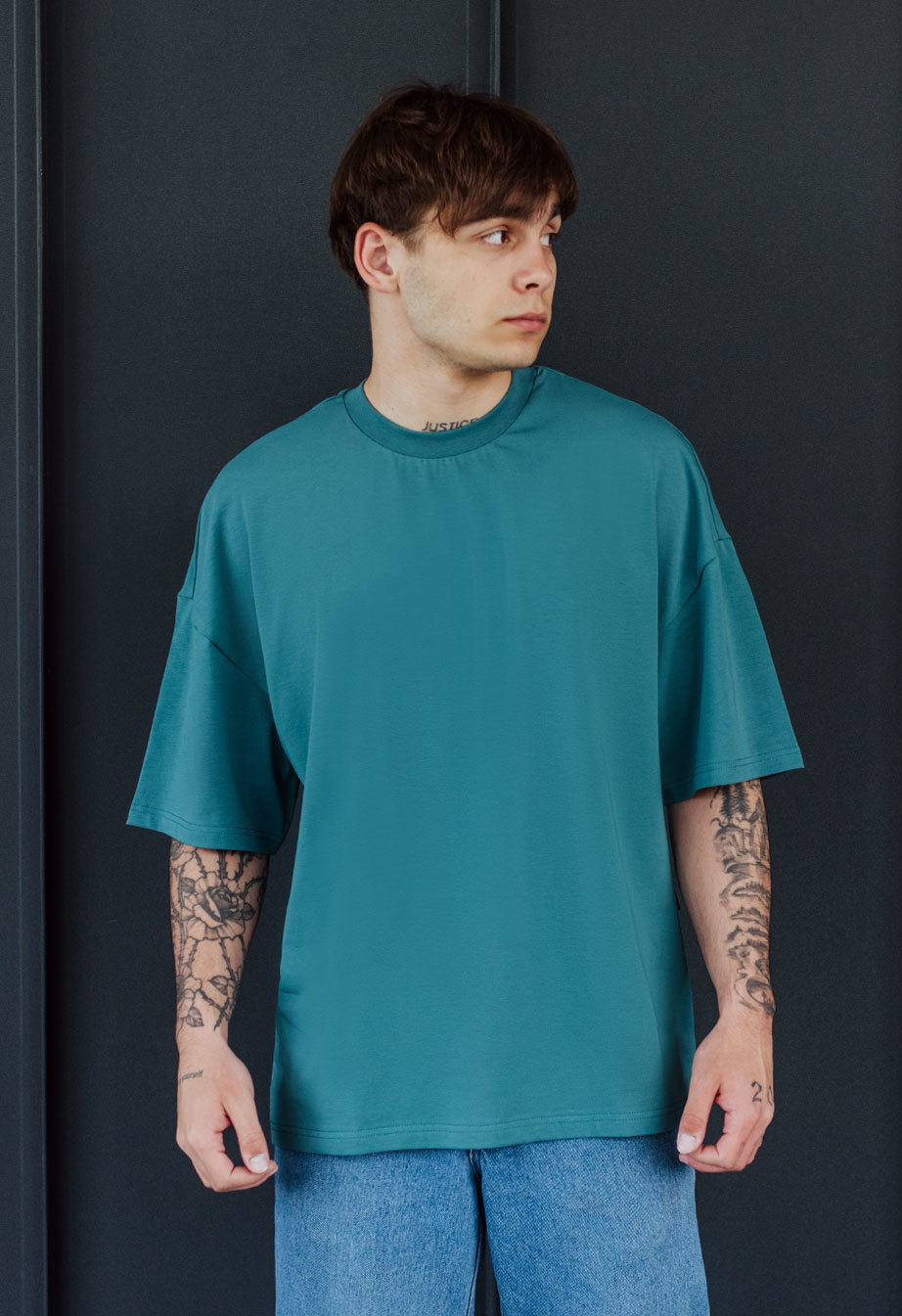 Футболка чоловіча Staff navy green basic oversize синьо-зелена оверсайз ...