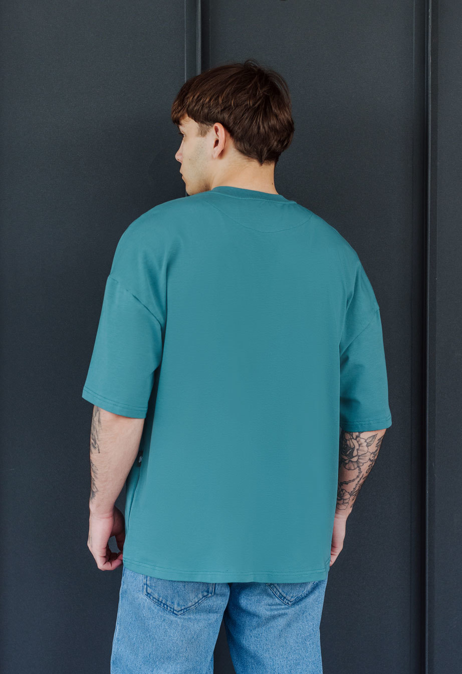 Футболка чоловіча Staff navy green basic oversize синьо-зелена оверсайз ...