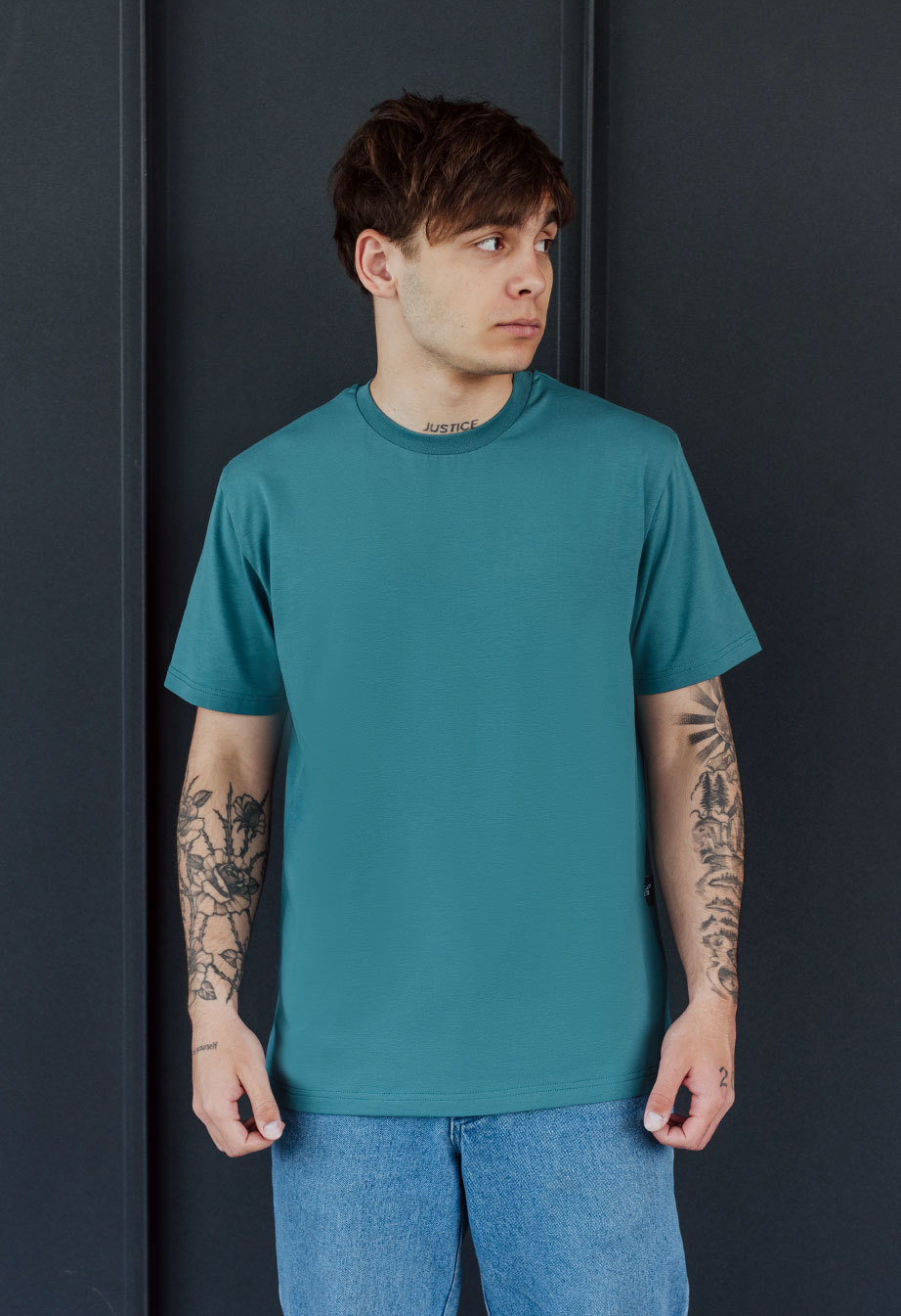 Футболка чоловіча Staff navy green basic синьо-зелена базова недорога ...