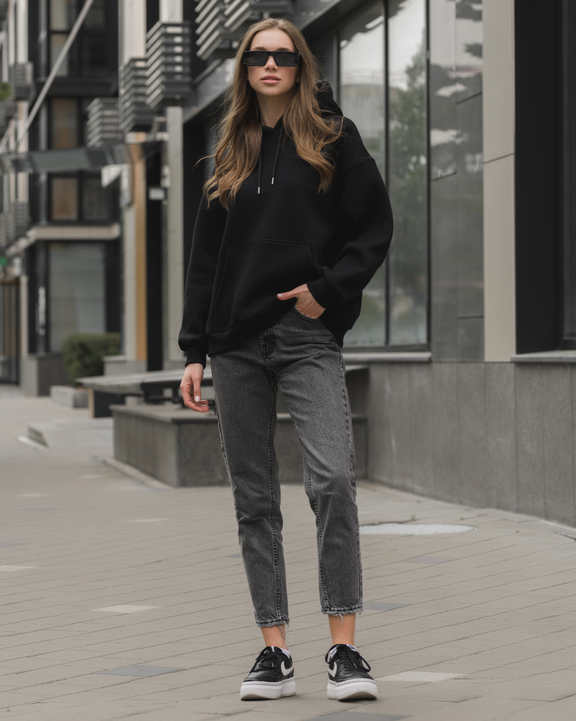 Толстовка жіноча Staff black logo oversize fleece чорна однотонна з ...