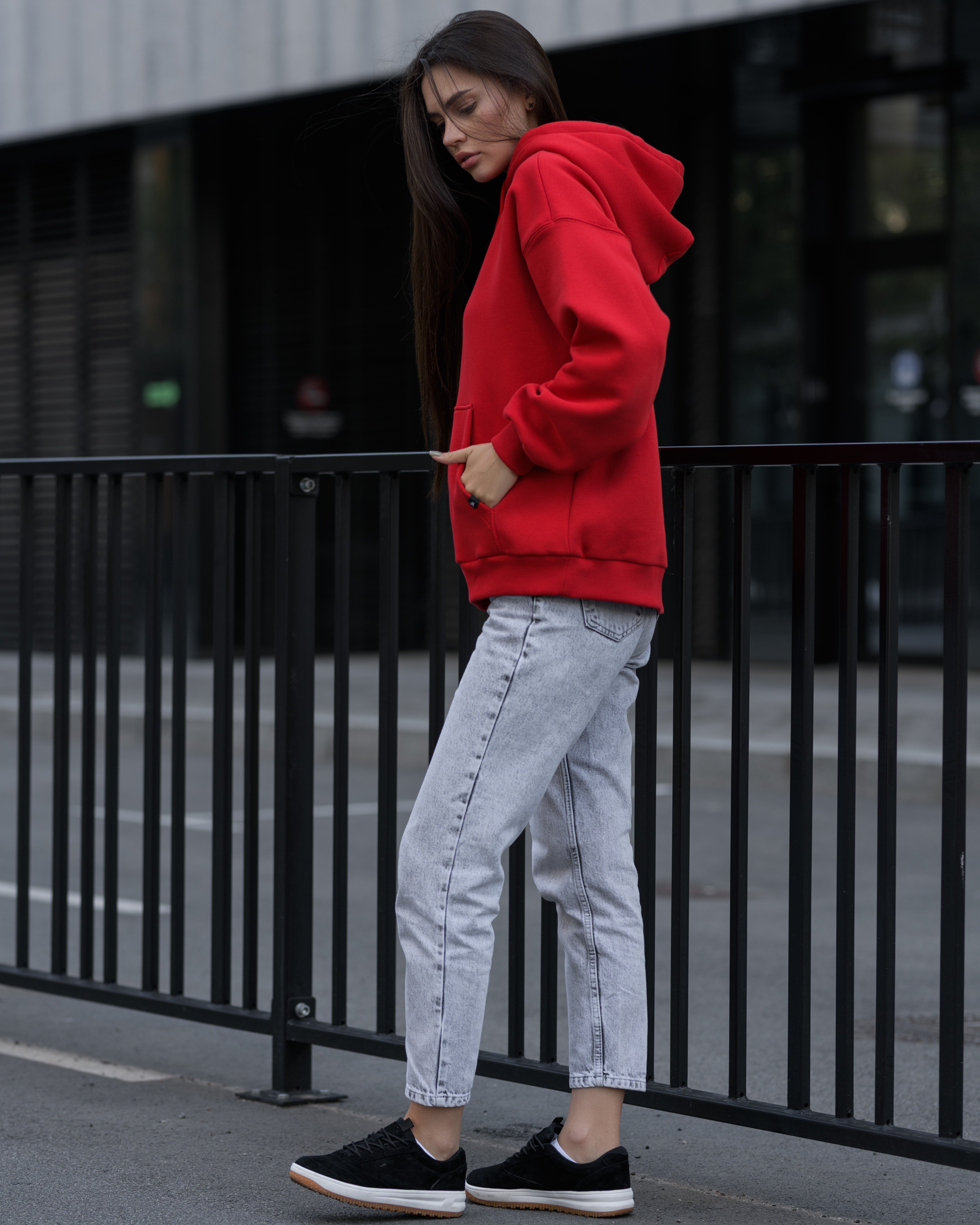 Худі жіноче Staff red oversize fleece червоне однотонне для жінки
