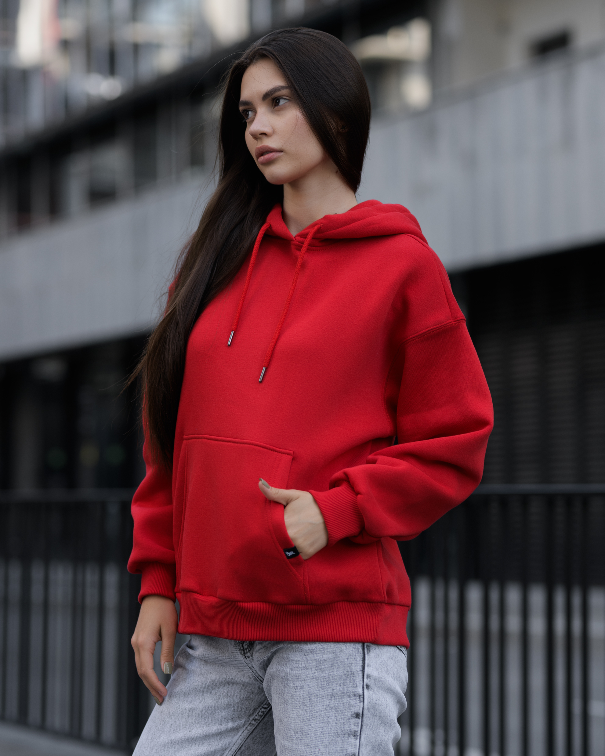 Худі жіноче Staff red oversize fleece червоне однотонне для жінки