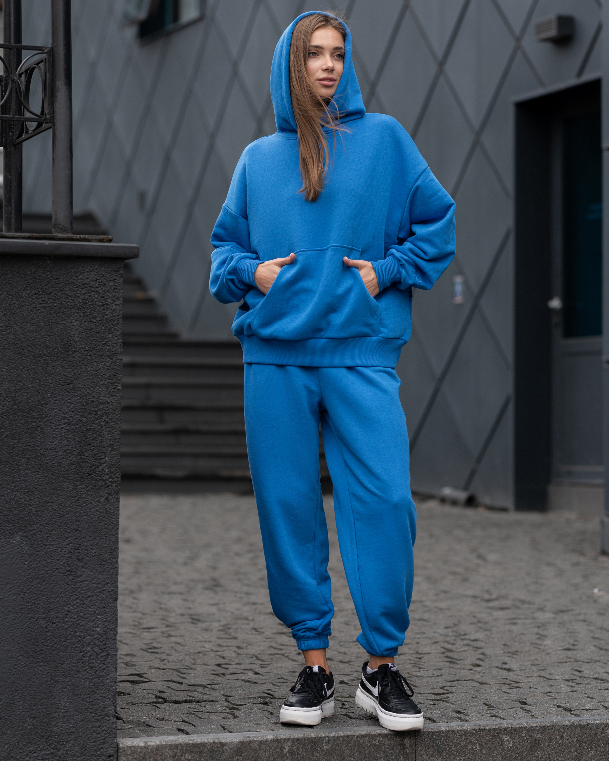 Спортивний костюм жіночий Staff po blue oversize синій однотонний